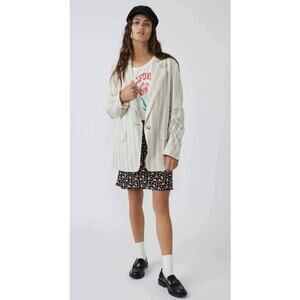 Free People FERN Striped Linen Blend Blazer in Dusty Beige Size M NWOT $198